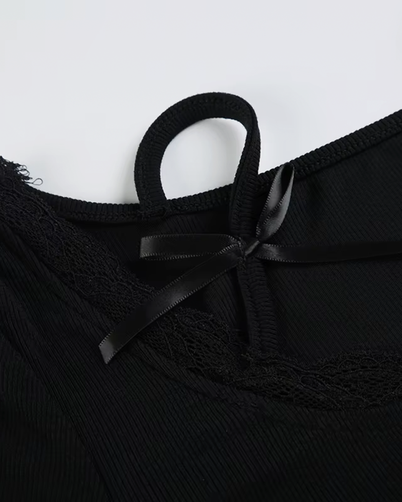 OFFSEAL Lace Trim Long-Sleeve Top