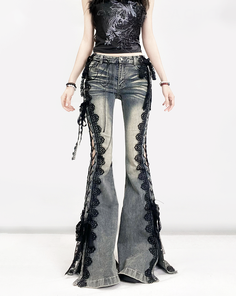OFFSEAL Y2K Lace Up Flare Jeans