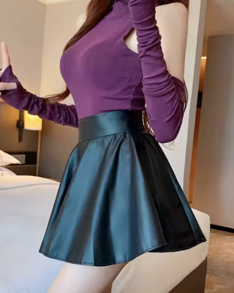 OFFSEAL Leather Skater Skirt