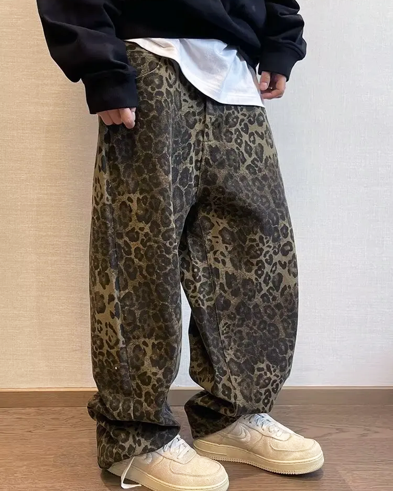 OFFSEAL Y2K Men's Leopard Print Jeans