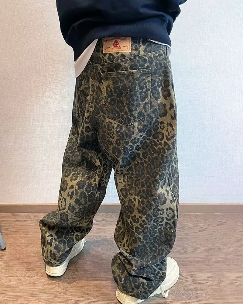 OFFSEAL Y2K Men's Leopard Print Jeans