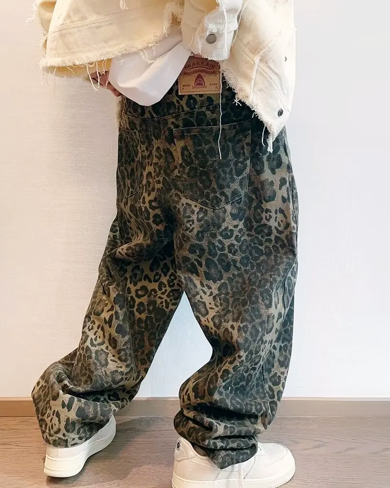 OFFSEAL Y2K Men's Leopard Print Jeans
