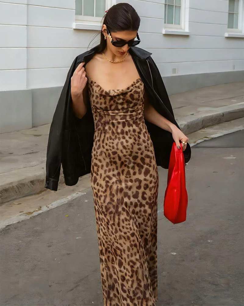 OFFSEAL Leopard Print Maxi Dress
