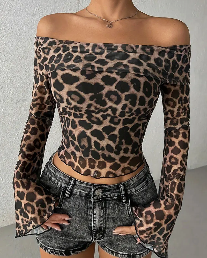 OFFSEAL Y2K Leopard Print Off The Shoulder Top