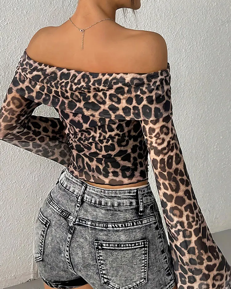 OFFSEAL Y2K Leopard Print Off The Shoulder Top