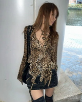 OFFSEAL Leopard Print Ruffle Blouse