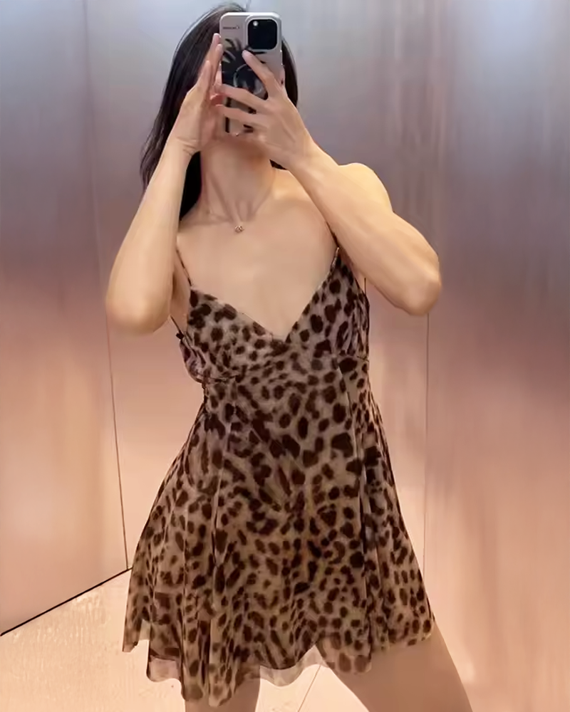 OFFSEAL Leopard Print Slip Dress