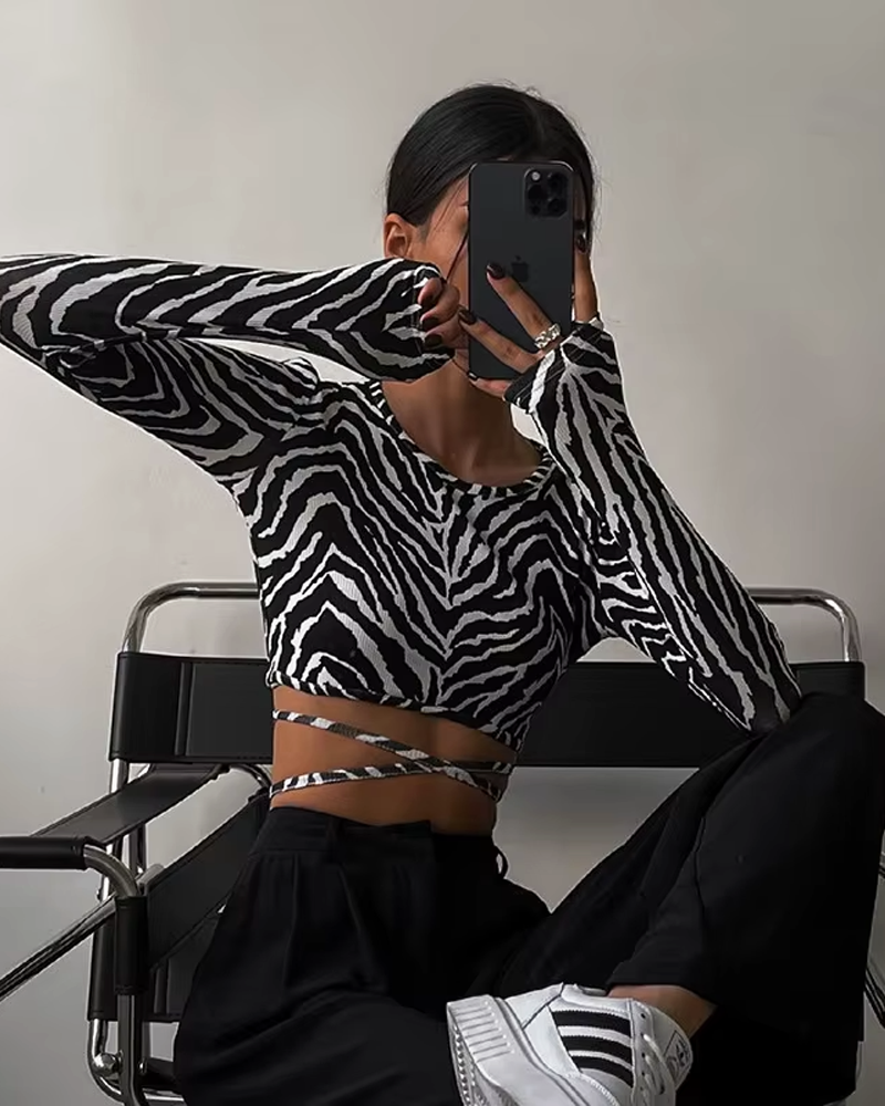 OFFSEAL Long-Sleeve Zebra Top