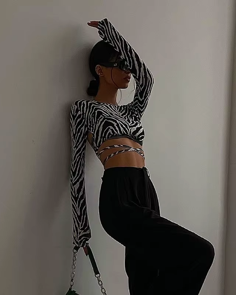 OFFSEAL Long-Sleeve Zebra Top