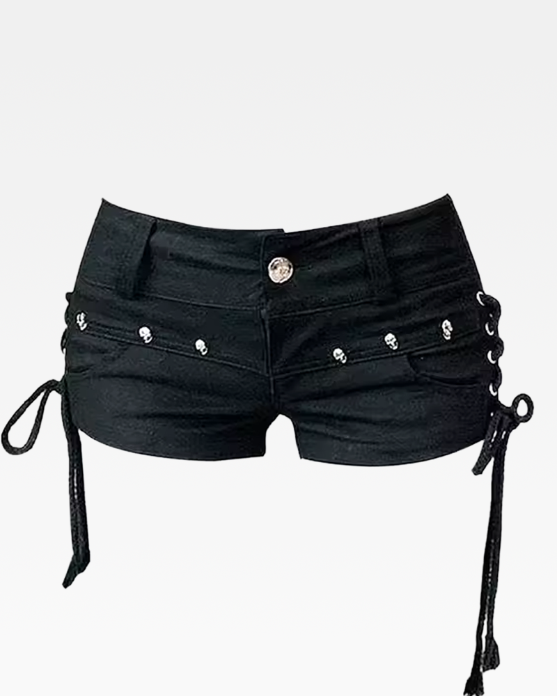 OFFSEAL Y2K Low-Rise Black Denim Shorts