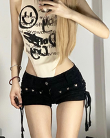 OFFSEAL Y2K Low-Rise Black Denim Shorts