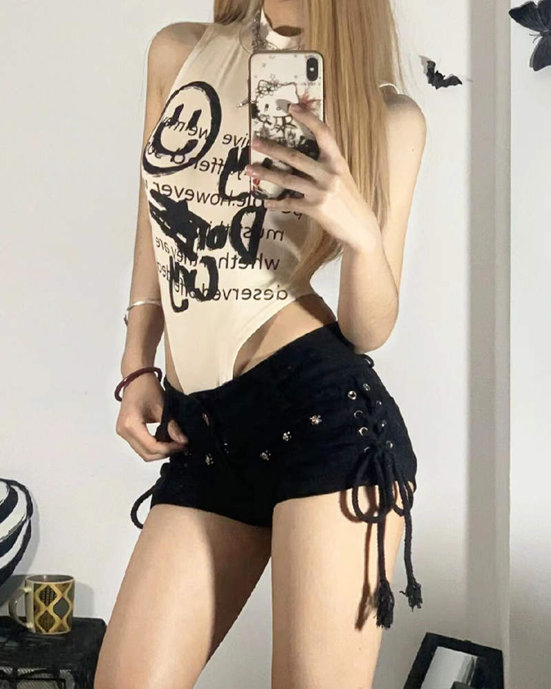 OFFSEAL Y2K Low-Rise Black Denim Shorts