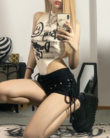 OFFSEAL Y2K Low-Rise Black Denim Shorts