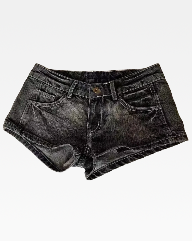 OFFSEAL Y2K Low-Rise Black Jean Shorts