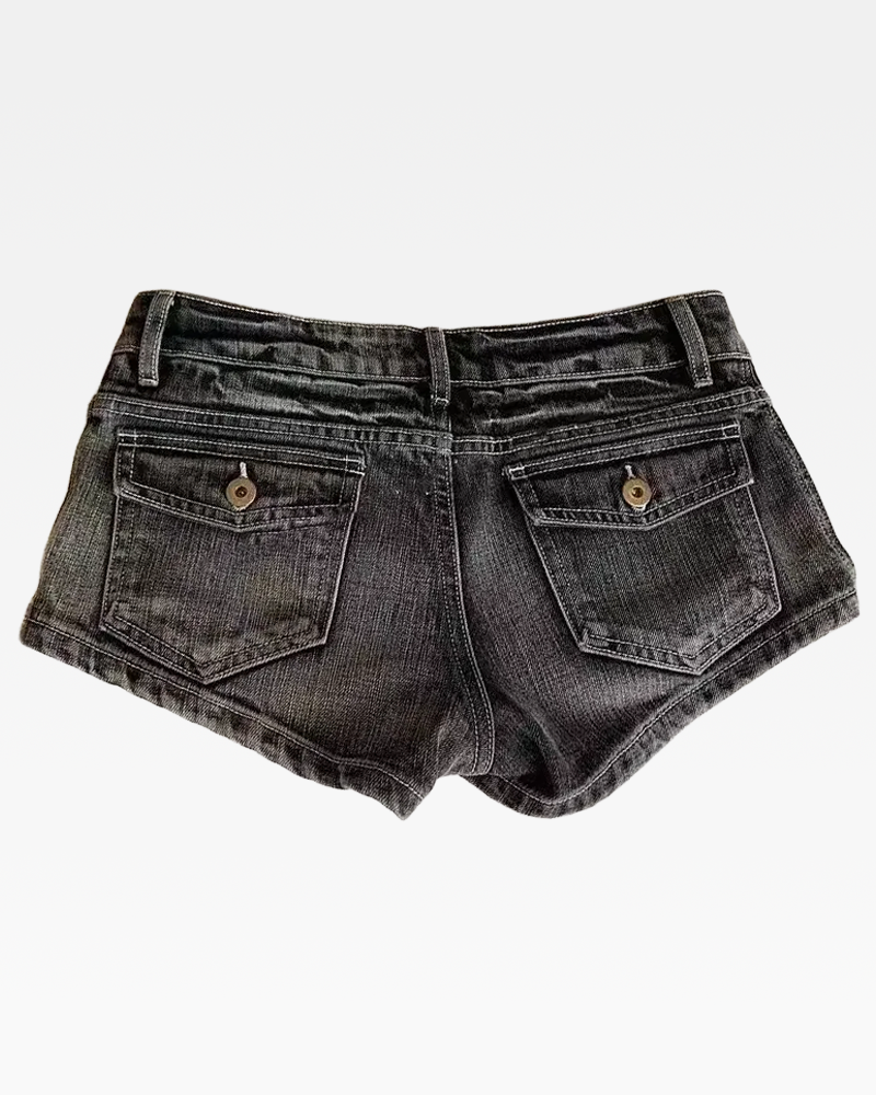 OFFSEAL Y2K Low-Rise Black Jean Shorts