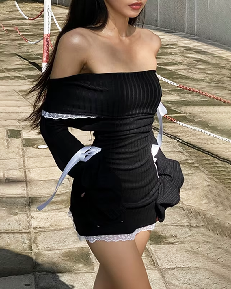 OFFSEAL Off The Shoulder Long-Sleeve Mini Dress