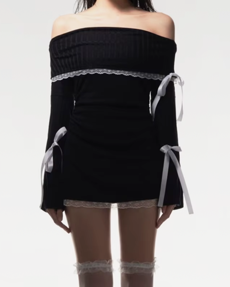OFFSEAL Off The Shoulder Long-Sleeve Mini Dress