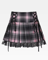 OFFSEAL Y2K Pink And Black Plaid Pleated Skirt