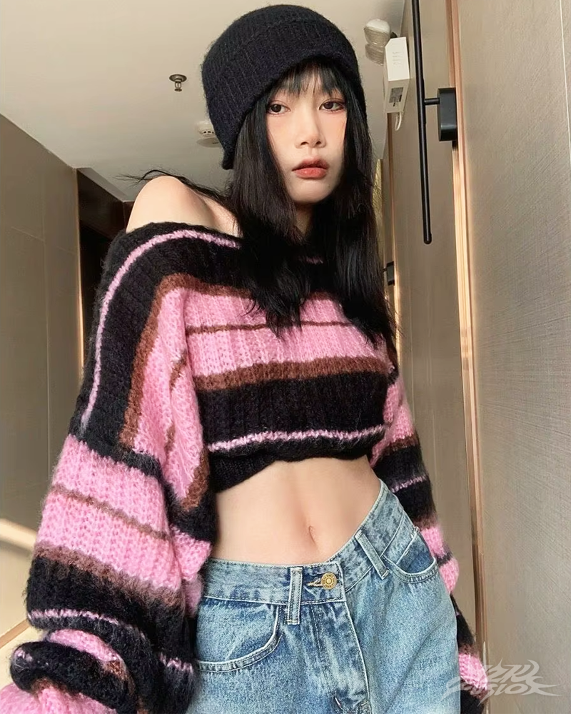 OFFSEAL Pink And Black Sweater