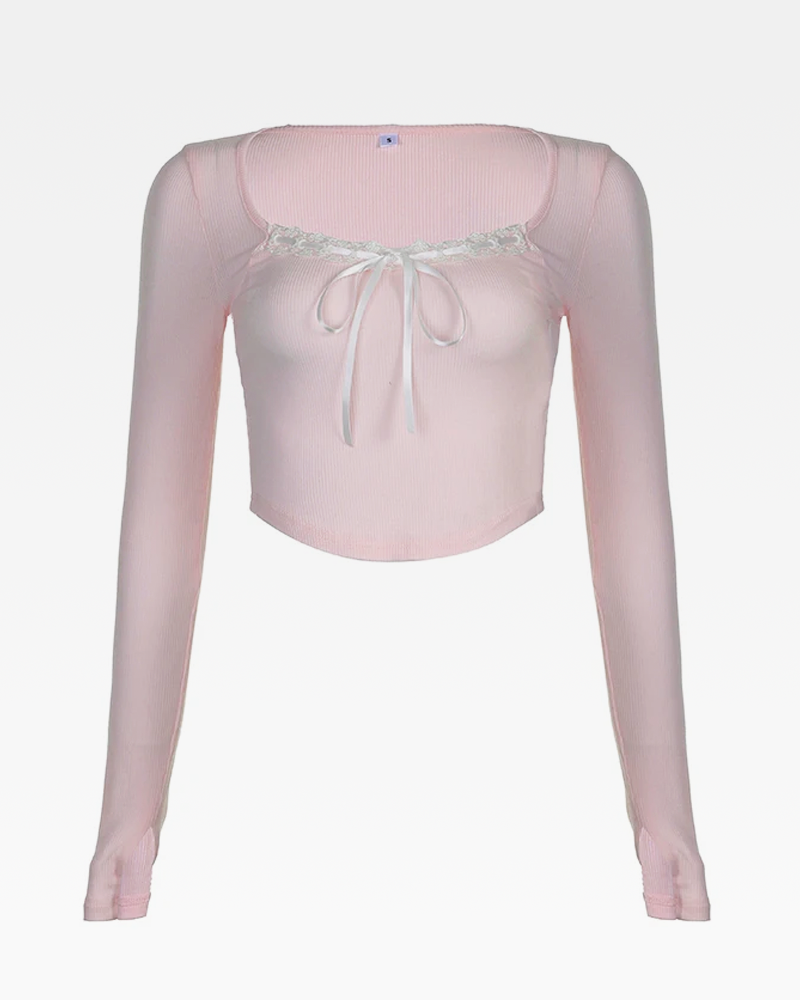 OFFSEAL Y2K Pink Lace Trim Top