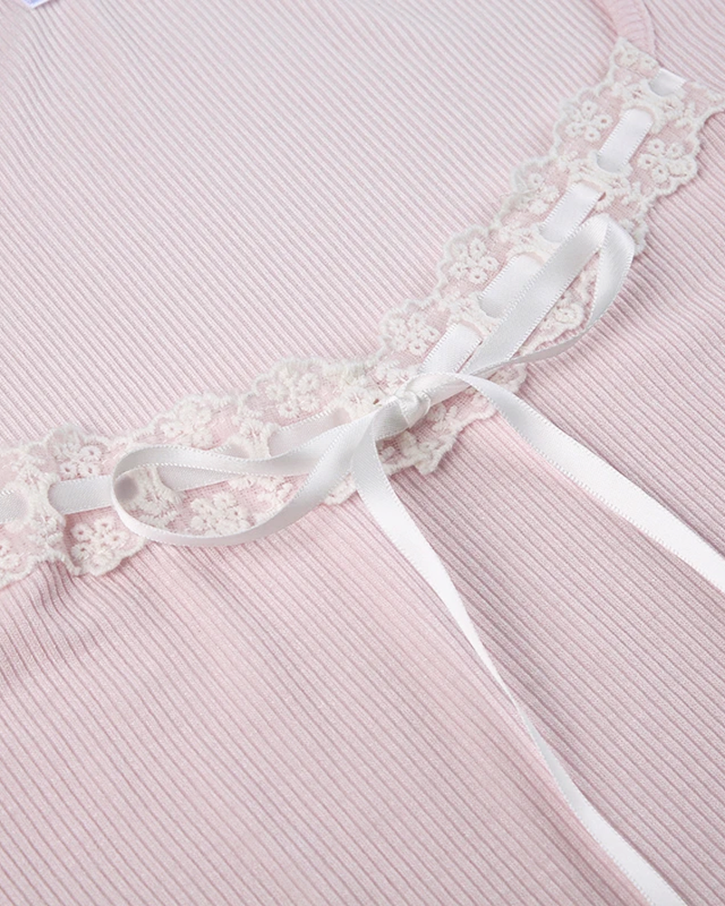 OFFSEAL Y2K Pink Lace Trim Top