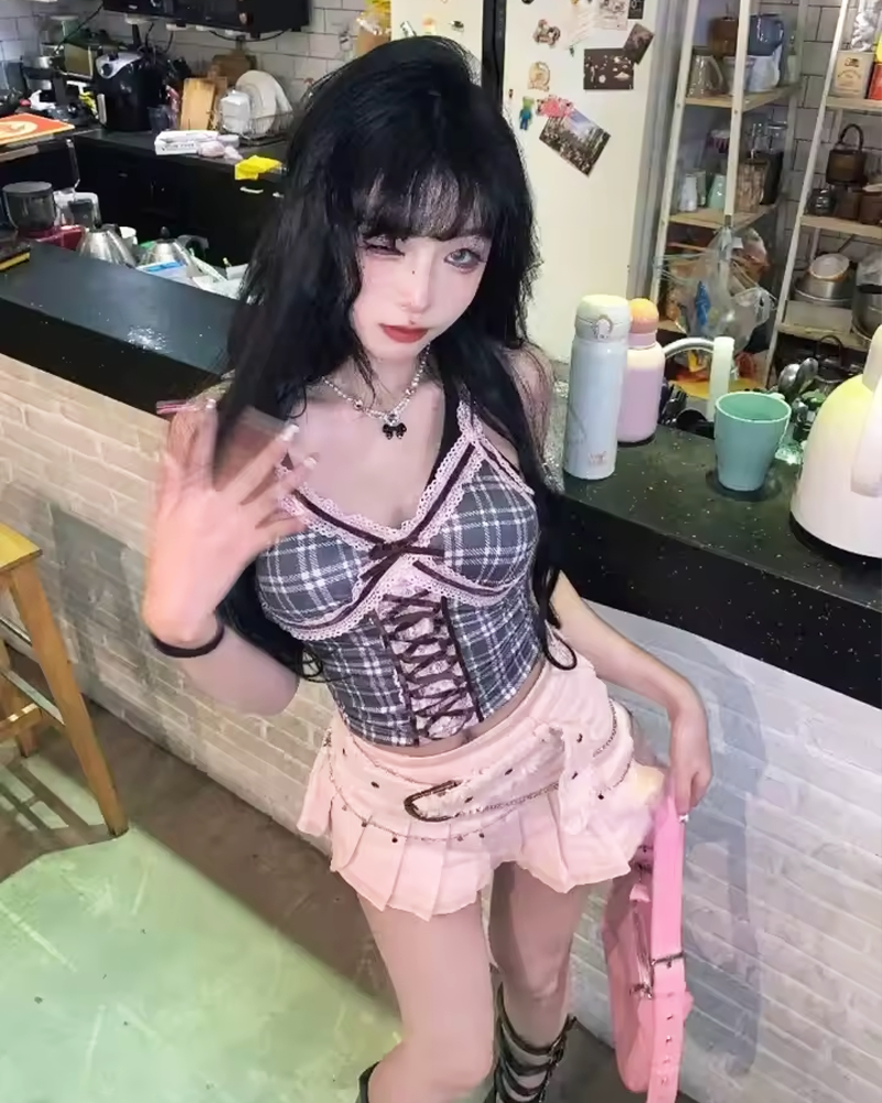 OFFSEAL Y2K Pink Pleated Mini Skirt