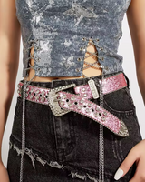 OFFSEAL Pink Rhinestone Belt