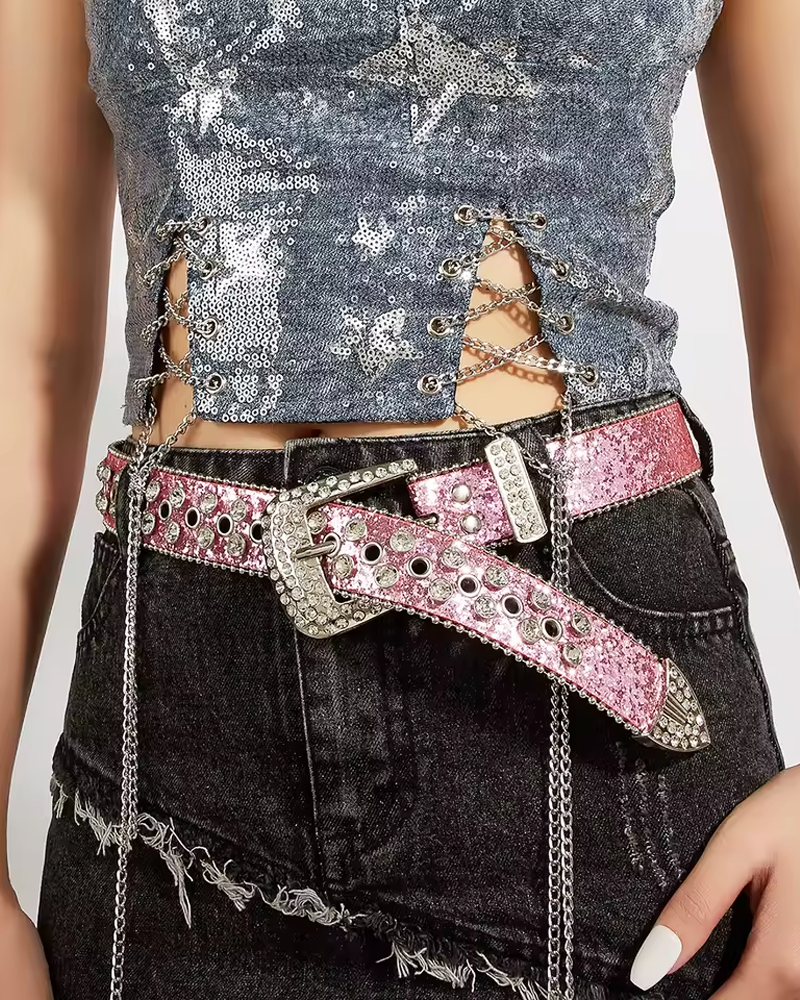 OFFSEAL Pink Rhinestone Belt
