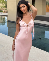 OFFSEAL Pink Satin Slip Dress