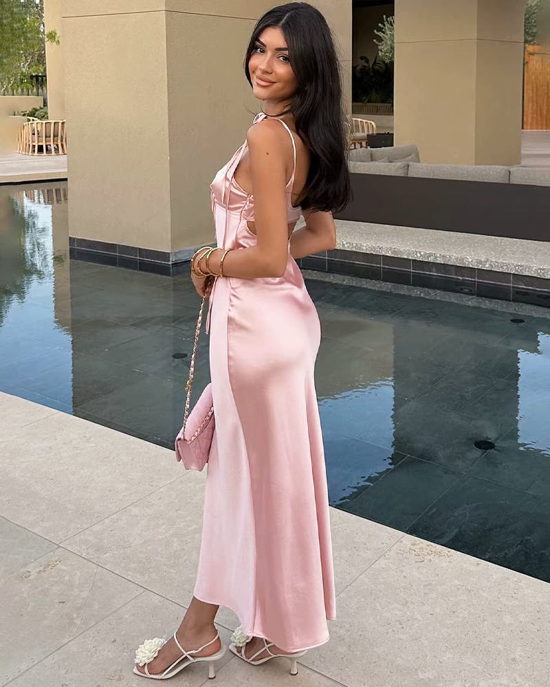OFFSEAL Pink Satin Slip Dress
