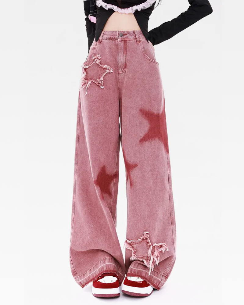 OFFSEAL Y2K Pink Star Jeans