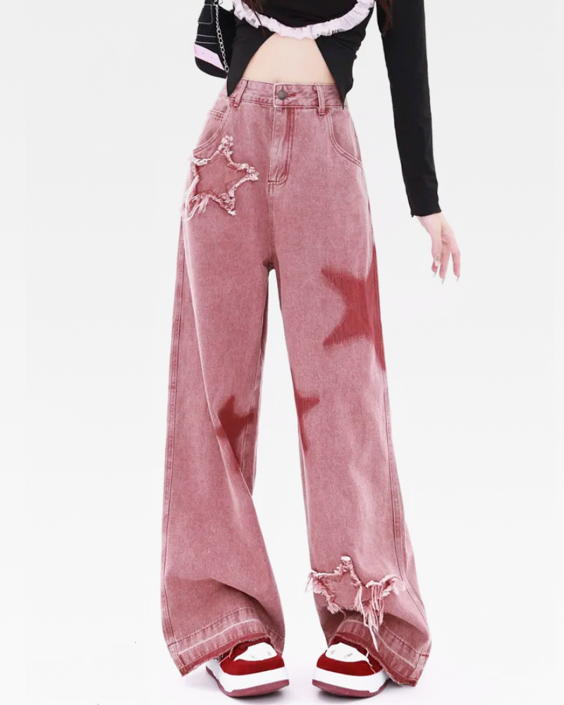 OFFSEAL Y2K Pink Star Jeans