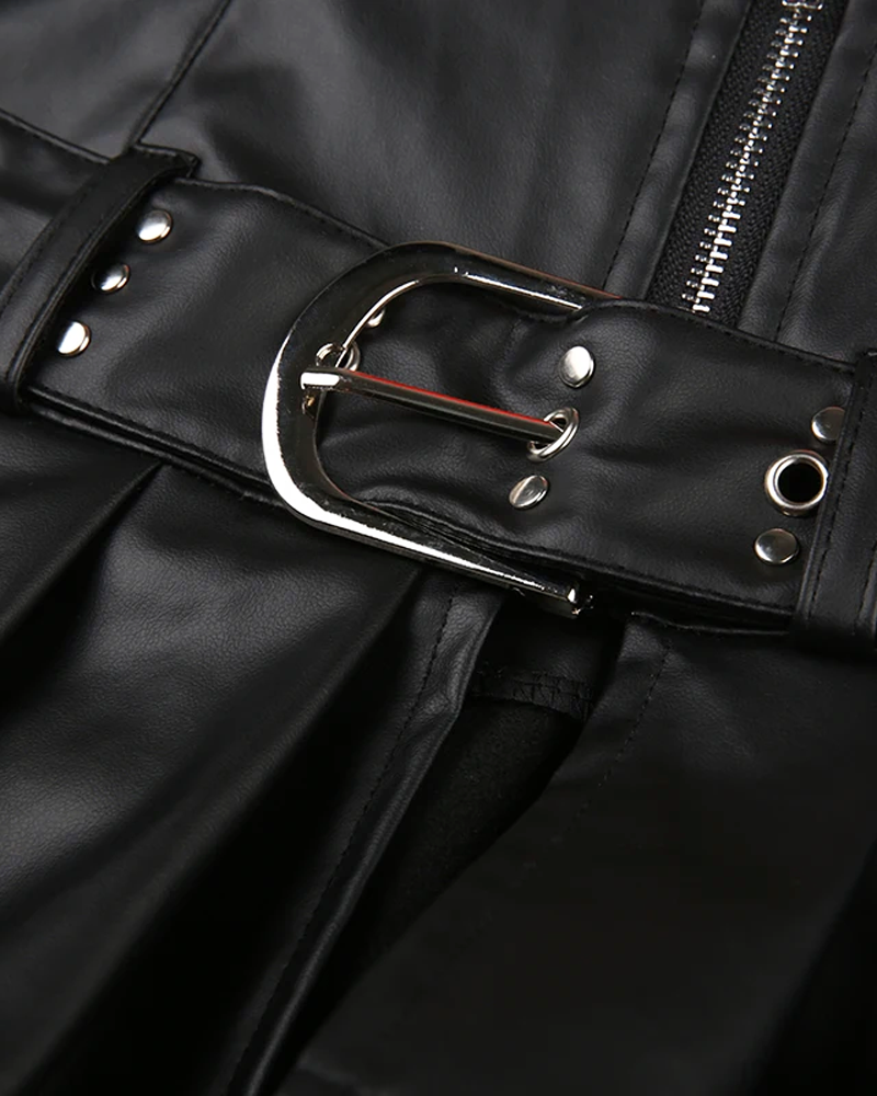 OFFSEAL Pleated Leather Mini Skirt