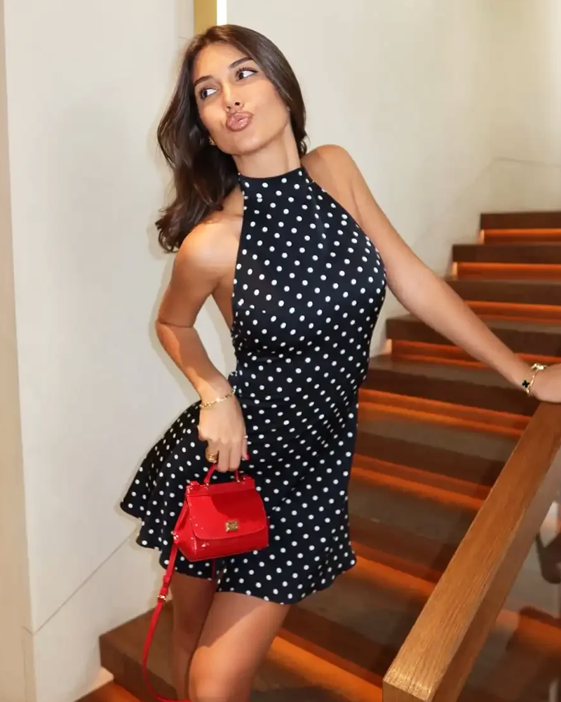 OFFSEAL Polka Dot Halter Dress