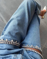 OFFSEAL Rhinestone Cut Out Jeans