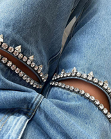 OFFSEAL Rhinestone Cut Out Jeans