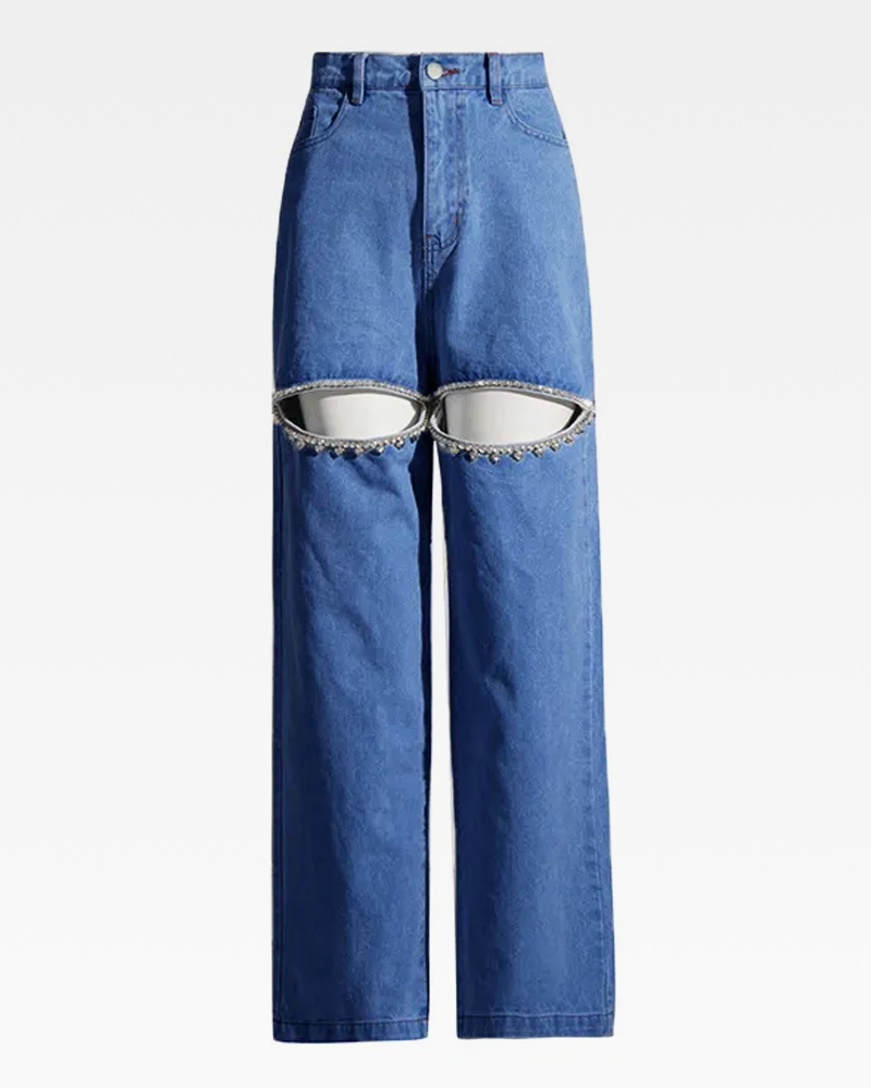 OFFSEAL Rhinestone Cut Out Jeans