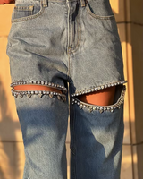 OFFSEAL Rhinestone Cut Out Jeans