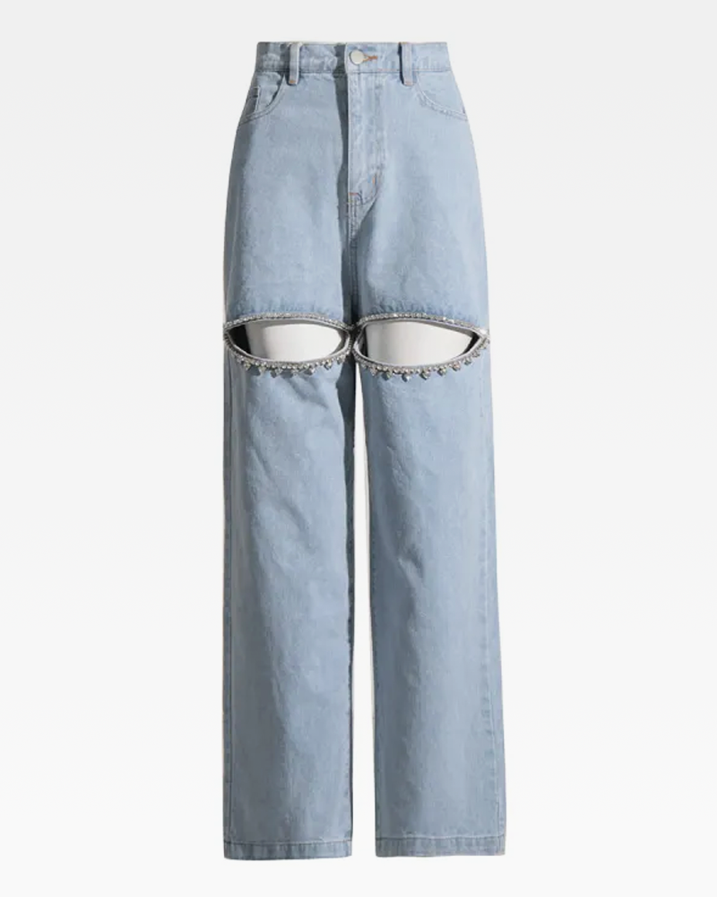 OFFSEAL Rhinestone Cut Out Jeans
