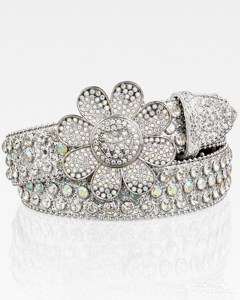 OFFSEAL Rhinestone Flower Belt