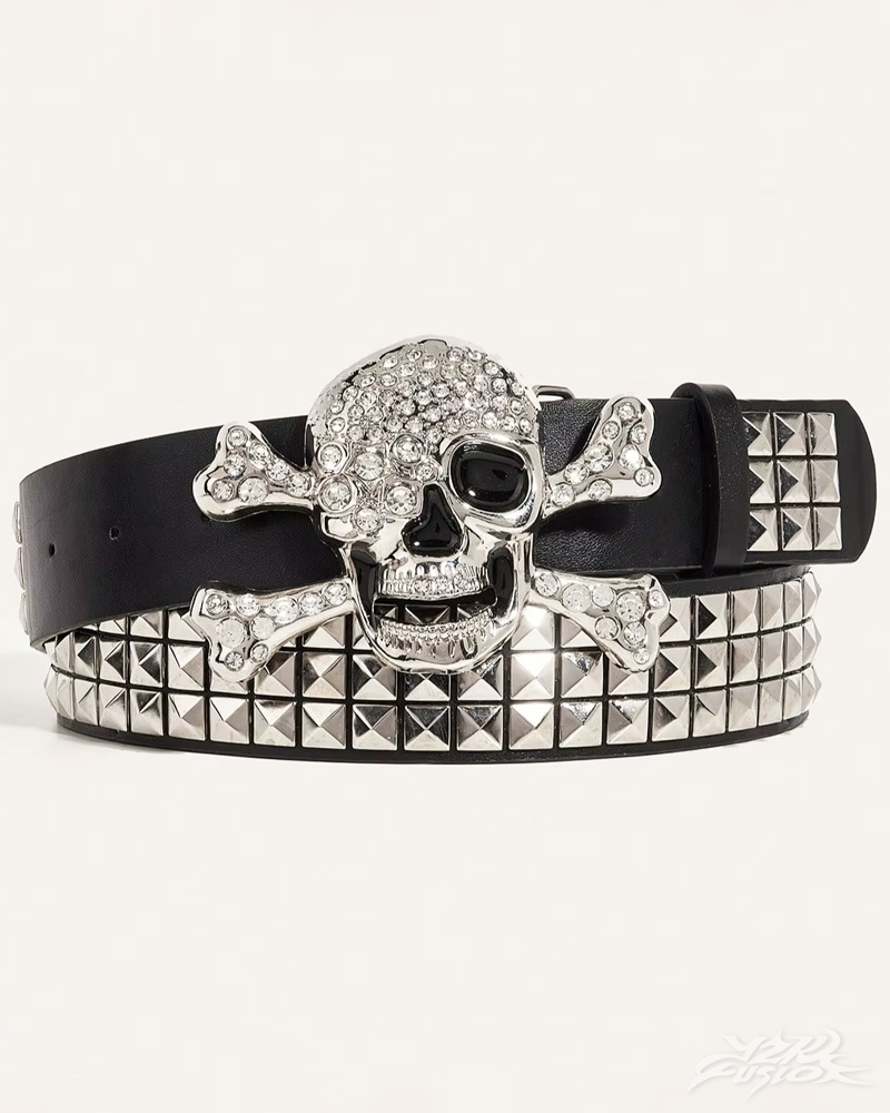 OFFSEAL Rhinestone Skull Belt 2