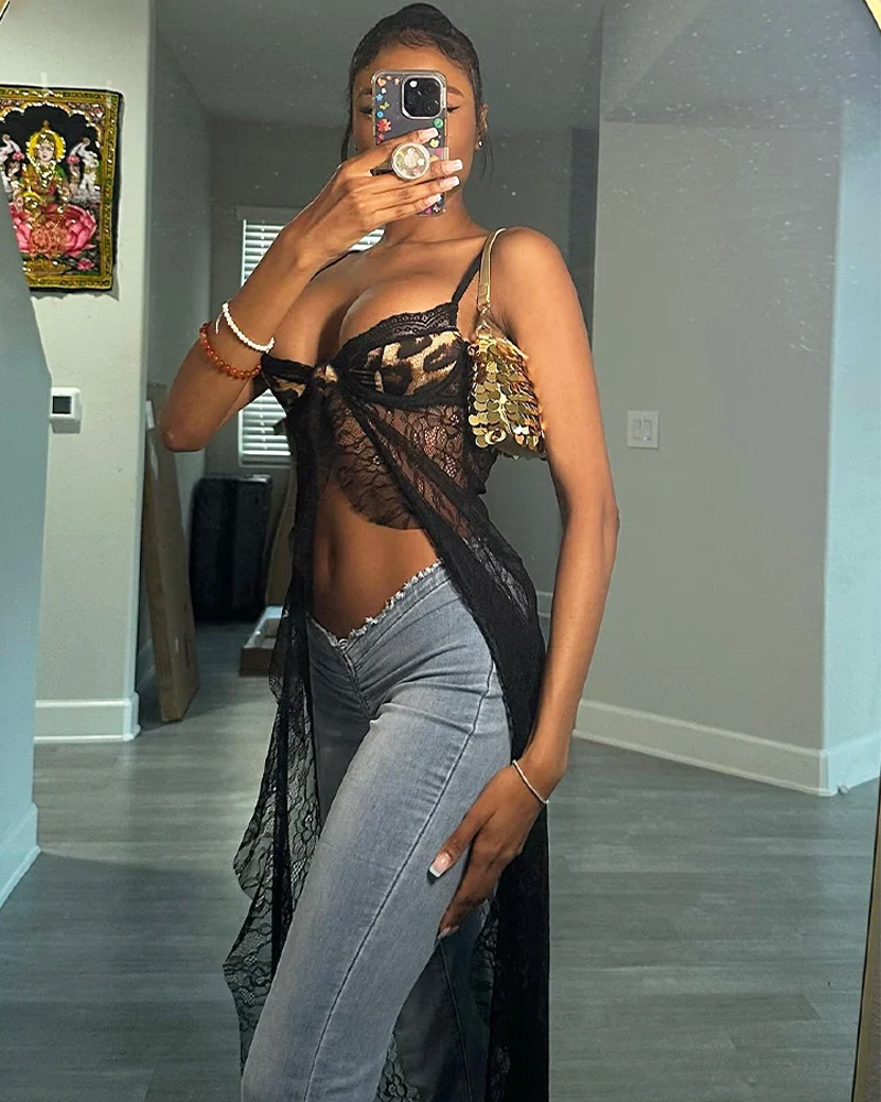 OFFSEAL Black Sheer Lace Dress