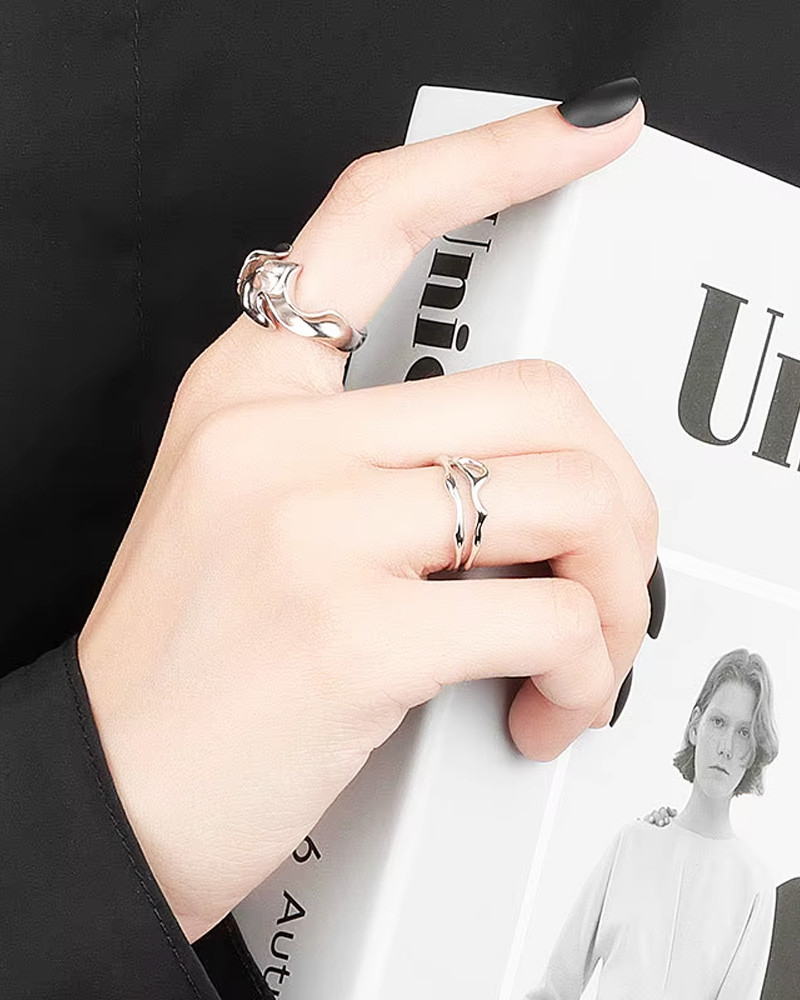 OFFSEAL Y2K Silver Irregular Ring