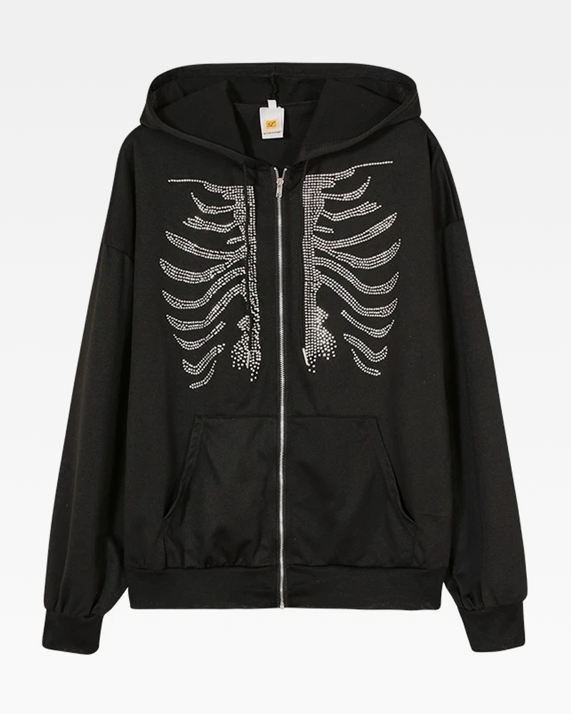 OFFSEAL Skeleton Rhinestone Hoodie