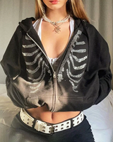 OFFSEAL Skeleton Rhinestone Hoodie