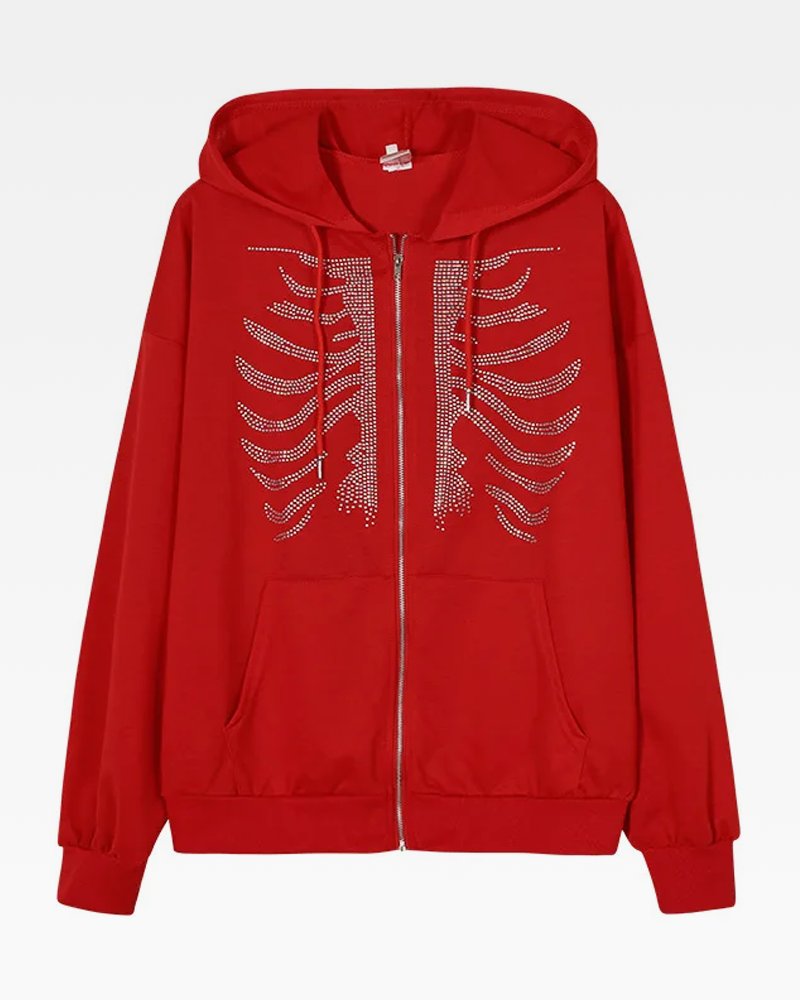 OFFSEAL Skeleton Rhinestone Hoodie