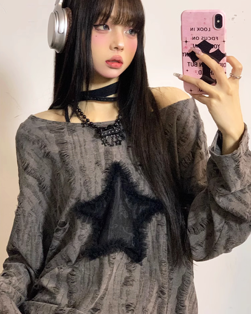 OFFSEAL Star Distressed Sweater