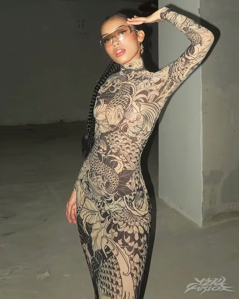 OFFSEAL Tattoo Print Maxi Dress