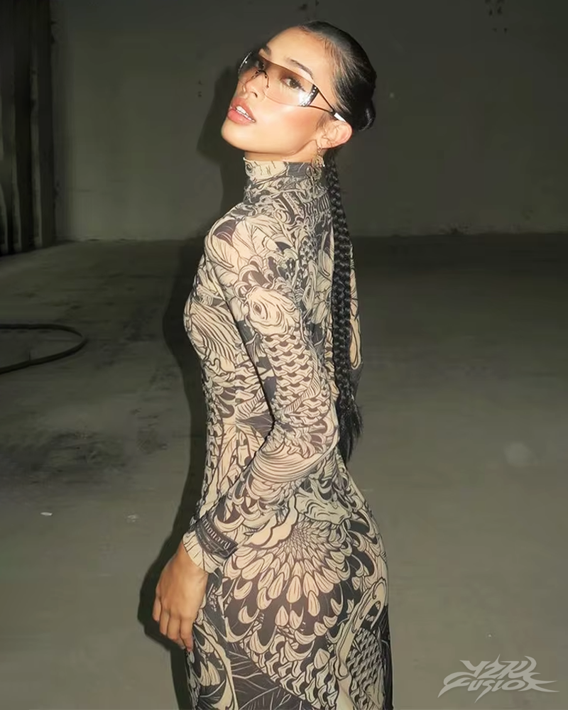 OFFSEAL Tattoo Print Maxi Dress