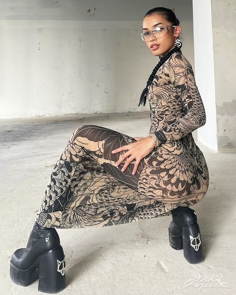 OFFSEAL Tattoo Print Maxi Dress